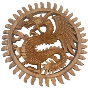 Panou Sculptat cu Dragon Soare Înaripat - 30cm