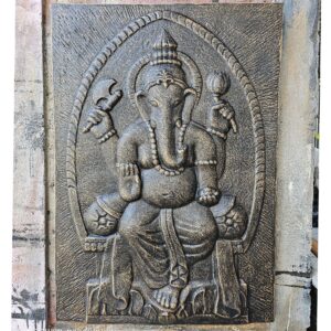 Ganpati Mare, Cadru din Ciment Fibroros, Relief din Aur Antic - 0,7x1m