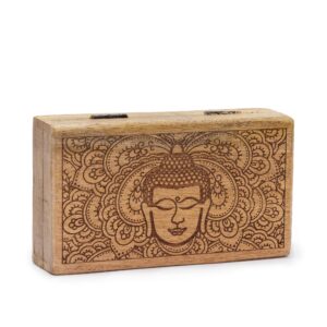 Cutie Medie pătrată 17x10x4.2cm - Fața Buddha Gravată Neagră