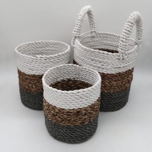 Set Coșuri din Iarbă de Mare - Gri / Natural / Alb