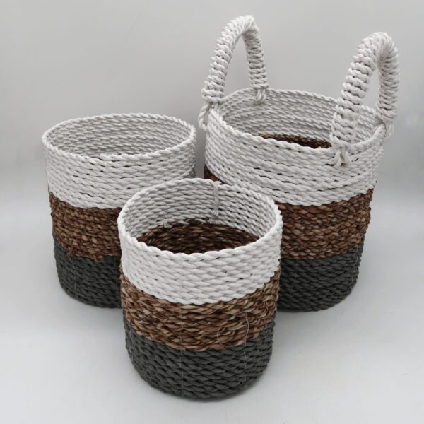 Set Coșuri din Iarbă de Mare - Gri / Natural / Alb