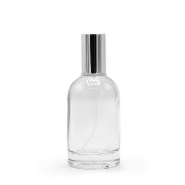 Flacon Rotund și Robust de 50 ml cu Pulverizator și Capac Argintiu