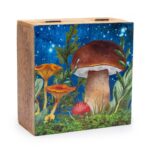 Cutie din lemn de mango 15x17.5x8 cm - Motiv Ciupercă - Verde-Albastru
