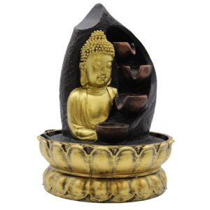 Fântână Arteziană - 30cm - Buddha Auriu și Vase de Turnare