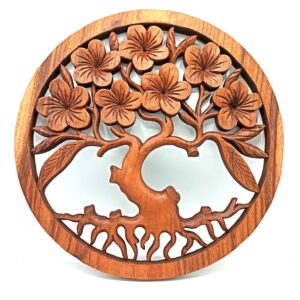 Panou Sculptat din Lemn - Arborele Vieții Frangipani 40cm