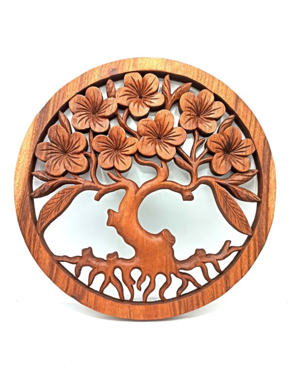 Panou Sculptat din Lemn - Arborele Vieții Frangipani 40cm