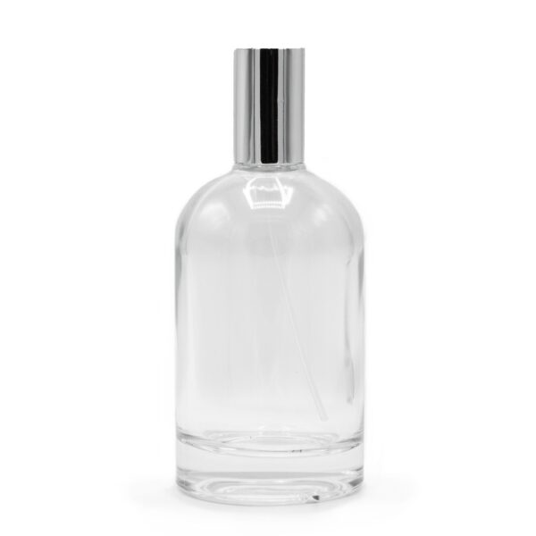 Flacon Rotund și Robust de 100 ml cu Pulverizator și Capac Argintiu