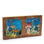 Tăviță dublă pentru bijuterii 20x10x2.5 cm - Motiv Ciupercă - Verde-Albastru