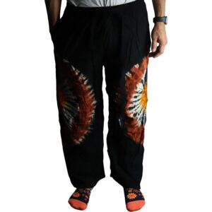 Pantaloni Lejeri în Stil Japonez – Mărime Medie – Negru Ciocolatiu / Portocaliu