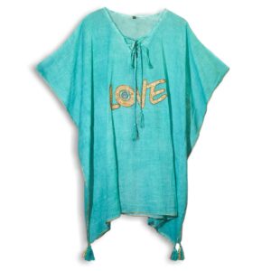 Kaftan - Turcoaz și Auriu cu Design Iubire