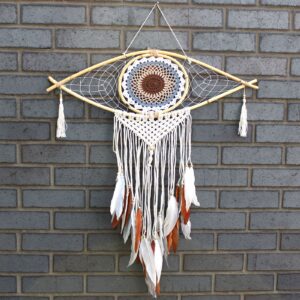 Dream Catcher (Prinzător de Vise) Protector - Ochi Mare Macrame - Alb / Gri / Maro