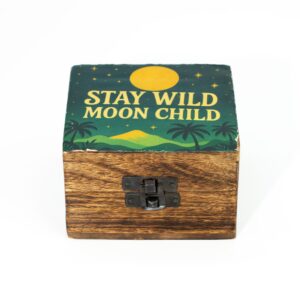 Cutie emailată din lemn de mango– Stay Wild Moon Child 10x10x6 (cm)
