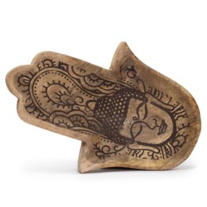 Tavă Lungă 30x20.5x2.5cm - Formă Hamsa cu Buddha Gravată Neagră