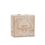 Cutie din lemn de mango 10x10x4.2cm - Fața Buddha Albă