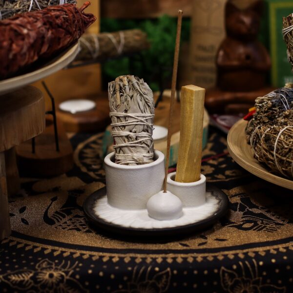 Suport pentru Bețișor Palo Santo și pentru Fumigație – Mandala – Alb și Gri
