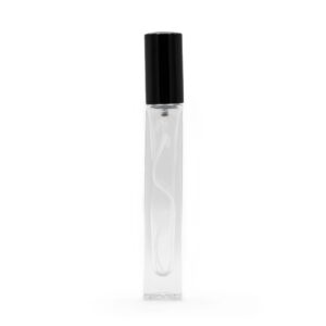 Flacon Pătrat Înalt Îngust de 10 ml cu Pulverizator și Capac Negru
