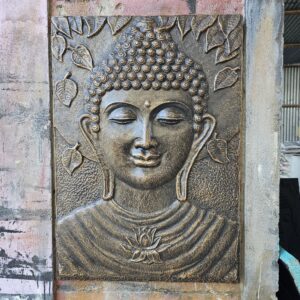 Buddha Mare, Cadru din Ciment Fibroros, Relief din Aur Antic - 0,7x1m