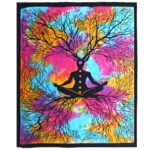 Cuvertură de Pat Dublă din Bumbac + Peretar - Arborele Yoga