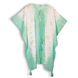 Kaftan - Alb, Turcoaz și Auriu cu Design Pește