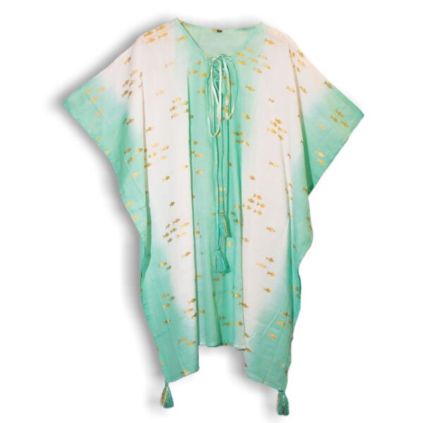 bG9jYWw6Ly9tZWRpYS9IUS9DRC82MFIzMEMxSDc0UzNDREhRLzYyODZjY2NhLmpwZWc Kaftan - Alb, Turcoaz și Auriu cu Design Pește