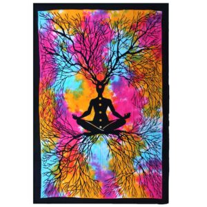 Cuvertură de Pat Simplă din Bumbac + Peretar - Arborele Yoga