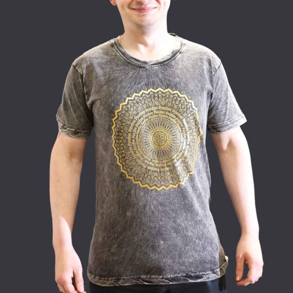 Tricou Stone Wash - Mandala - Gri Închis (S)