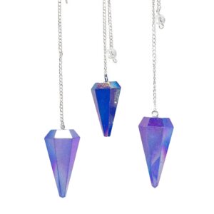 Pendul cu Șase Fețe – Cristal Aurora Albastru – 4 cm