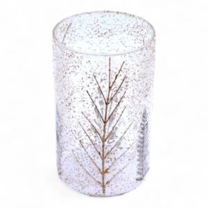 Suport de Lumânare din Sticlă Naturală cu Motiv Floral – Pin – Vază îÎnaltă – (19x11 cm)