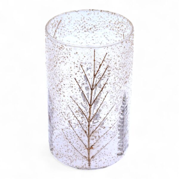 Suport de Lumânare din Sticlă Naturală cu Motiv Floral – Pin – Vază îÎnaltă – (19x11 cm)