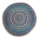 Artă Rotundă Mică Mandala din Bumbac (130cm) – Albastru Clasic