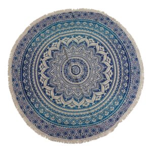 Artă Rotundă Mică Mandala din Bumbac (130cm) – Albastru Clasic