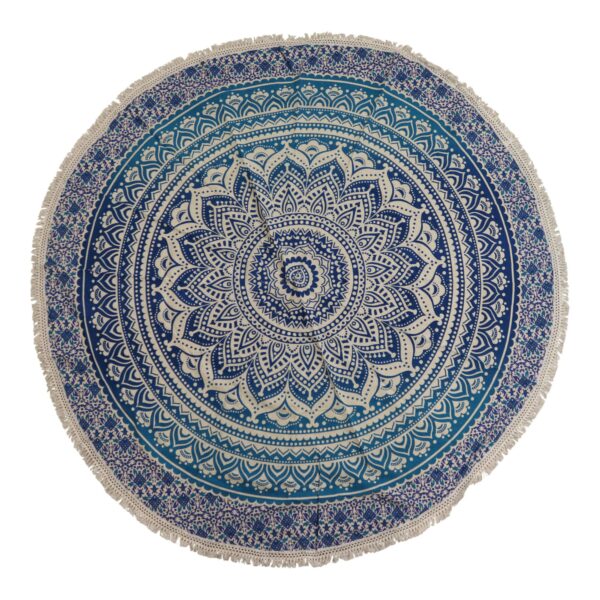 Artă Rotundă Mică Mandala din Bumbac (130cm) – Albastru Clasic