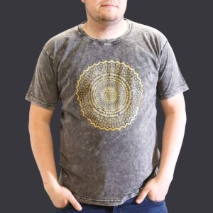 Tricou Stone Wash - Mandala - Gri Închis (XL)