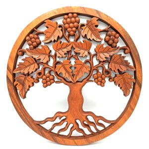 Panou Sculptat din Lemn - Arborele Vieții Struguri 40cm