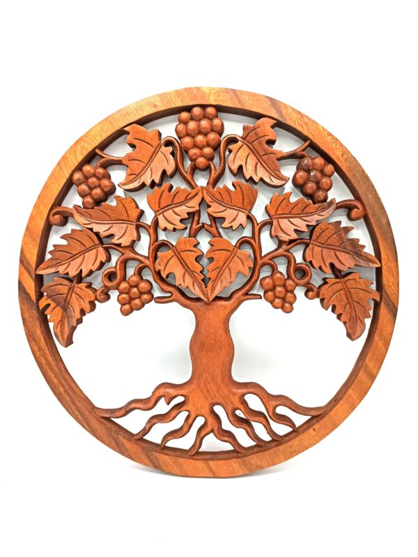Panou Sculptat din Lemn - Arborele Vieții Struguri 40cm
