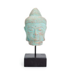 Cap Buddha Liniștit pe suport – Cupru Verde
