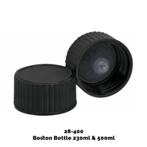 Capac plastic negru 28-400 pentru sticle 230ml și 500ml
