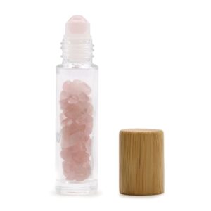 Sticle Roll-On pentru Ulei Esențial cu Pietre Prețioase - Cuarț Roz - Capac din Lemn