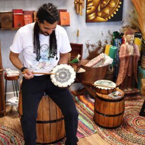 Mandala Tobă Șamanică cu Un Băț - 20 cm