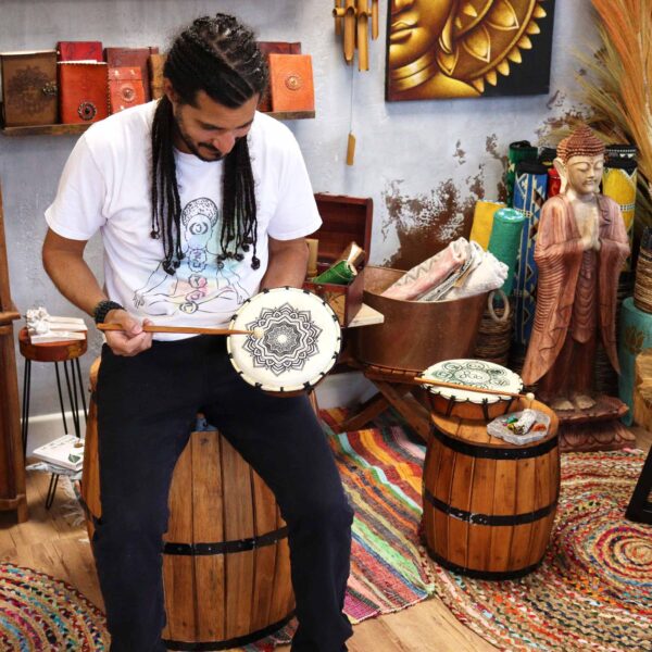 Mandala Tobă Șamanică cu Un Băț - 20 cm