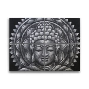 Detaliu Tablou Mandala Buddha Gri Brocart 30x40cm x 4