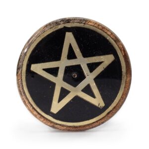 Suport pentru Bețișoare Parfumate - Auriu și Negru pe Lemn de Mango - Pentagram