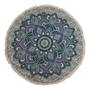Artă Rotundă Mică Mandala din Bumbac (130cm) – Turcoaz și Albastru