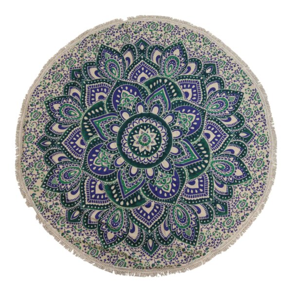 Artă Rotundă Mică Mandala din Bumbac (130cm) – Turcoaz și Albastru