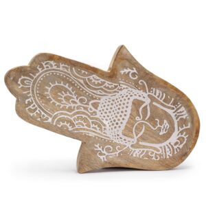 Tavă Lungă 30x20.5x2.5cm - Formă Hamsa cu Buddha Albă