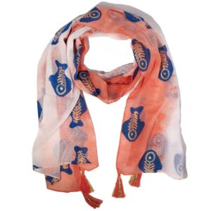 Nomad Sari – Eșarfă de Vară – 180x50cm – Aqua Fish – Coral
