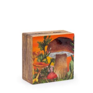 Cutie Pătrată Mică Emailată 10x10x4.2 cm - Motiv Ciupercă - Maro