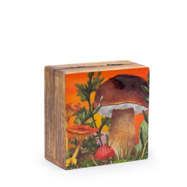Cutie Pătrată Mică Emailată 10x10x4.2 cm - Motiv Ciupercă - Maro