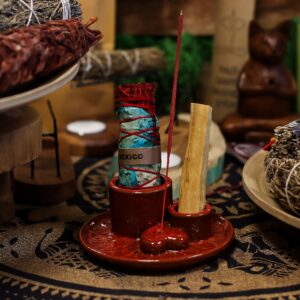 Suport pentru Bețișor Palo Santo și pentru Fumigație – Mandala – Roșu cu Inimă Lucioasă