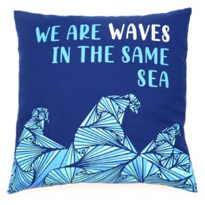 Față de Pernă din Bumbac cu Imprimeu - We are Waves - Gri, Albastru și Natural